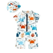 Swimsuit For Boys Toddler Baby Boy Short Sleeve Swimsuit Rash Guard One Piece Swimwear Set Shark Print Zipper Infant Bathing Suit With Hat Summer Beach Swim Suit